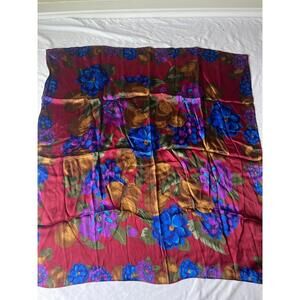 Liz‎ Claiborne Floral Multicolor Square 100 Percent Silk Scarf Womens Good